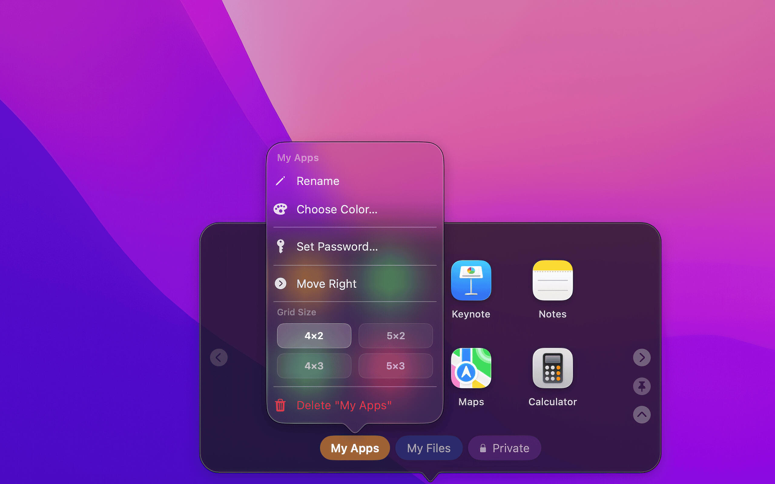 DockStacks stack popup menu